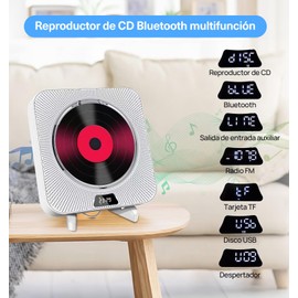 ECYWE Reproductor de CD Portátil Bluetooth,CD Player Montaje en Pared con Control Remoto,Cubierta Contra el Polvo,Pantalla LCD,Altavoces HiFi Integrados,Radio FM,Soporte CD/MP3/USB/AUX, Entrada Salida