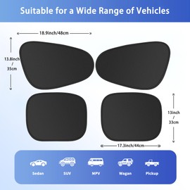 7F Car Shades for Side Window, 4 PCS Static Film Adsorption Driver Window Sun Shade,100% Blackout, UV Isolation, Suitable for Family and Daily Travel
