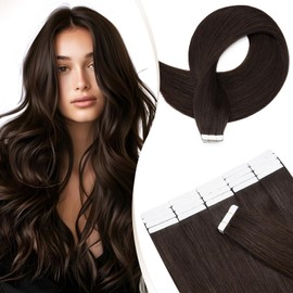 Elailite Tape Extensions – Invisible Tape Extensions Real Hair – Remy Real Human Hair – 20 Pieces 30 g Tape-In Extensions – Straight – #02 Dark Brown – 45 cm