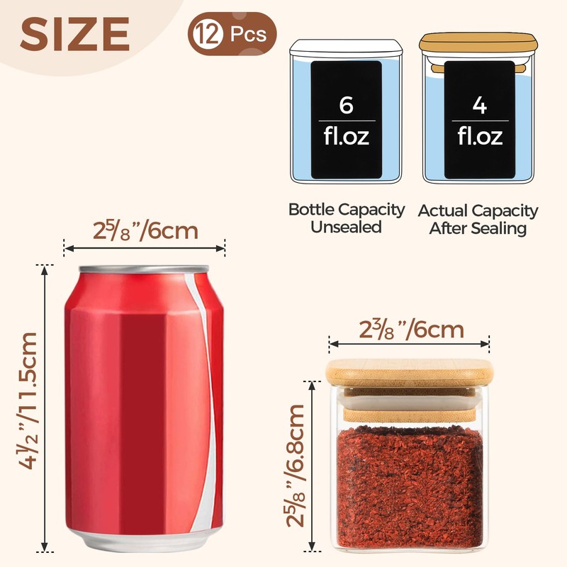 ComSaf 12Pcs Glass Spice Jars with Bamboo Lid, 4oz Airtight