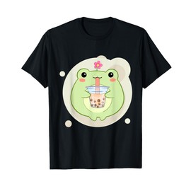 Cute Kawaii Frog Drinks Boba Bubble Tea Kawaii Aesthetic T-Shirt
