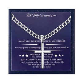 Besteel 925 Sterling Silver Cross Necklace Beveled Edge for Men Women 5mm Stainless Steel Diamond Cut Durable Cuban Link Curb Chain Crucifix Baptism Pendant Necklace Jewelry for Grandson 22IN