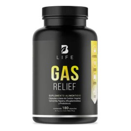 Gas Relief con 180 Cápsulas | Carbón Activado, Enzimas y Probióticos para Confort Digestivo y Ligereza Después de Comer | B Life