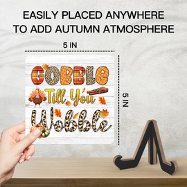 Fall Farmhouse Decor For Home, Fall Tiered Tray Decor, Gobble Till You Wobble Sign, Fall Kitchen Living Room House Desk Decor, Thanksgiving Table Decorations, Set Of 1 Wooden Sign With Stand -n03