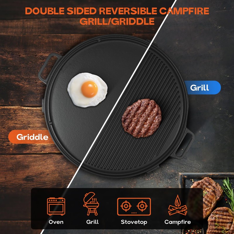 Onlyfire 18" Campfire Grill Griddle, Double Sided Reversible Portable Campfire