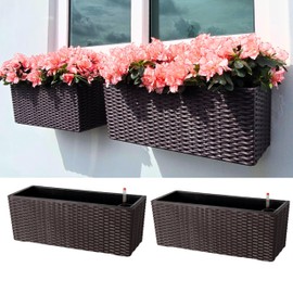 LaLaGreen Wall Planters Outdoor (20 Inch, 2 Pack) Brown Rectangular Window Flower Boxes with Brackets Self Watering System, Vertical Wall Mounted Plant Pot Container Herb Garden Balcony Indoor Decor