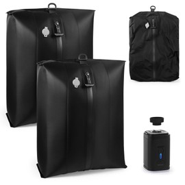 Travel Vacuum Bags with Wireless Pump, IP67 Waterproof Reusable Airless Compression Travel Bags, Nylon & Durable TPU, Clothing Space Saver Bags for Suitcase, Luggage, Backpack, Carry-On (2PCS + PUMP)