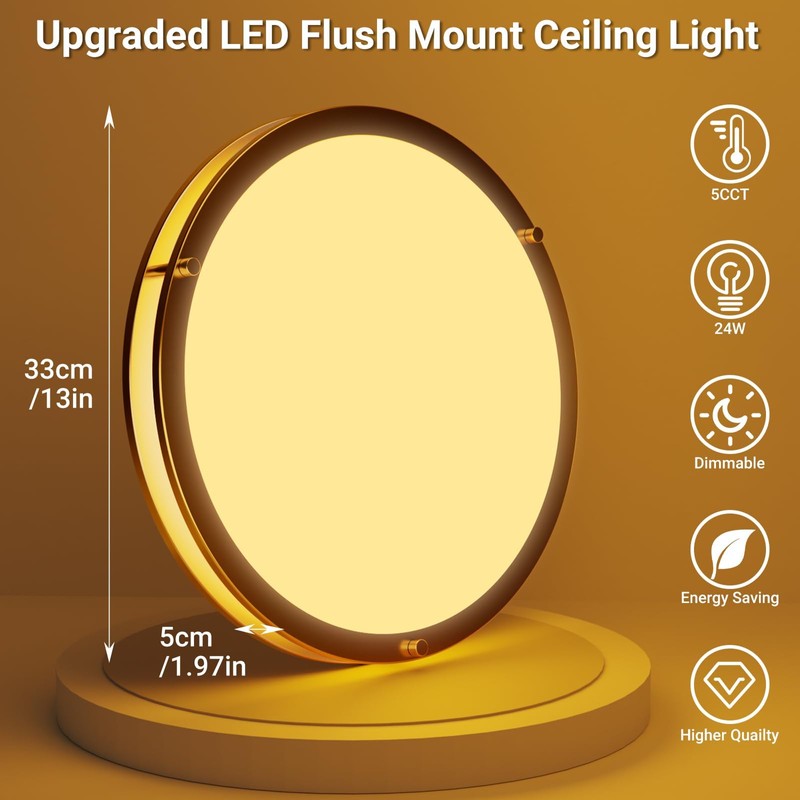 libtit 13 Inch Flush Mount Ceiling Lights, Dimmable 3000K-6500K Adjustable