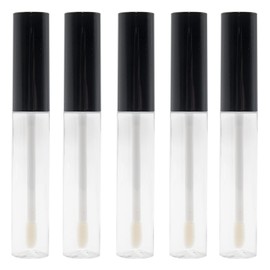 Funstreet 5 Pack Empty Lip Gloss Tubes 10ml Refillable Lip Balm Container with Wand, Black Cap