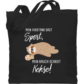 Shirtracer - Cotton Bag - Sayings Statement - Mein Bauch schreit Kekse! Sloth, 1 black