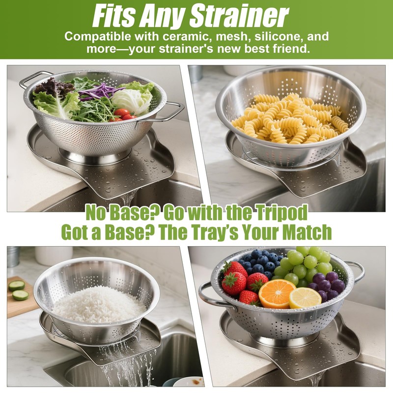 Palksky Colander and Strainer Self Drainer Base Plate Stainless Steel