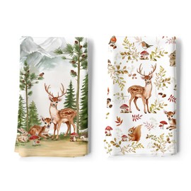 Arquiel Christmas Tea Towels Cotton Pack of 2, Kitchen Towels 100% Cotton Jungle Animals Kitchen Towel Set Multi-Purpose High Quality Kitchen Drying Towel Bar Towels 48 x 70 cm