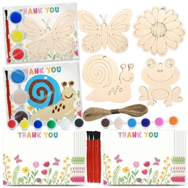 Jekocet ㅤ 24 Pcs Wooden Painting Crafts for Garden Birthday Party Decoration Unfinished Wood Crafts to Paint Insect Butterfly Wild Flower Snail Frog Shape Party Favors