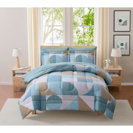 Geometric Comforter Set King Size with Sheets Bed in a Bag – Deep Pocket Fitted Sheet with Elastic Corners, Cozy Comforter, Pillowcases & Shams – Soft Microfiber All Season Bedding – Machine Washable