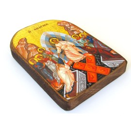 Wooden Greek Christian Orthodox Wood Icon of the Resurrection / MP2