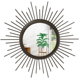 HLFMVWE Sunburst Spoked Large Wall Mirror Boho Home Circle Art Mirror Modern Metal Mirror for Wall Decorative Bathroom Bedroom Vanity Hallway Balcony Living Room Entryway 20"