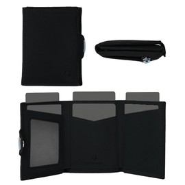 DONBOLSO Genuine Leather Mini Wallet Compact Trifold Wallet Men's Popular Brand Thin Money Clip za057-carbon, Black, 1 piece