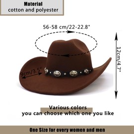 CCAKXCJJ Western Cowboy Hat for Men Women Wide Brim Felt Cowboy Cowgirl Hat with Buckle Belt Classic Fedora Hat 810 Coffee