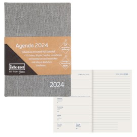 Idena 11059 - Appointment Calendar 2024, DIN A6, Anthracite Grey, 192 Pages, 1 Week on 1 Page, Agenda, Weekly Planner