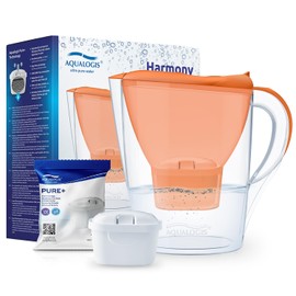Aqualogis Harmony 2.6L Fridge Water Filter Jug for Reduction of Microplastics, Scale, Chlorine, Taste and Odor, BPA Free, (Replacement Filter Model: Pure+) (Orange)