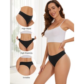 voenxe Seamless Womens Thong Underwear,High Waisted Tanga Woman No Show Panties,Breathable Workout Comfortable Undies,5 Pack Black