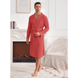 Ekouaer Mens Robes Lightweight Waffle Knit Spa Bathrobe Soft Kimono Shower Robe V Neck Long Sleeve Sleepwear with Pockets