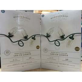 White SET OF 2 WONDER SHOP 60 Cool White Faceted LED C6 Lights Green Wire FREE SHIPPIN