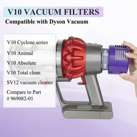 AFDD V10 Filter Replacement for Dyson V10 Cyclone Series, V10 Absolute, V10 Animal, V10 Total Clean, SV12, Replace Part No. 969082-01, 3 Pack Filters and 1 Clean Brush