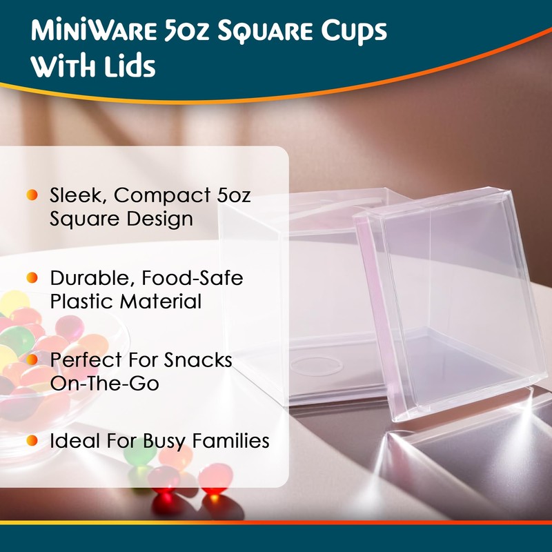 Blue Sky MiniWare Square Clear Plastic Cups with Lids (10ct)