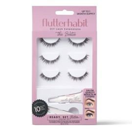 FlutterHabit Bestie Ready Set Starter Kit, DIY Eyelash Extensions, Lash Clusters for Women, Professional Quality At-Home Eyelash Extension Kit, Natural False Lashes, 3 Lash Sets, Lash Glue Included