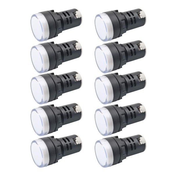 10Pcs White Indicator Light AC/DC 110V, 22mm Panel Mount, for