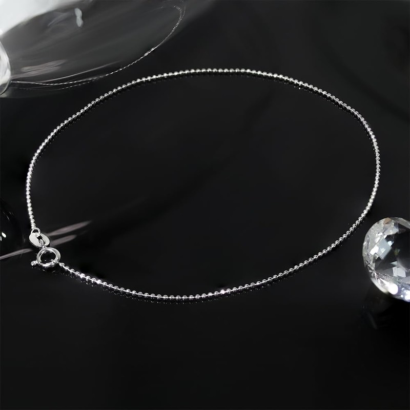 Sterling Silver 1mm Round Ball Bead Chain Anklet for Women,