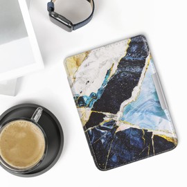 kwmobile Flip Case Compatible with Tolino Shine 3 Case - eReader Case - Marble Gold White Blue