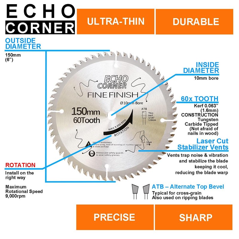 Echo Corner 150 mm Circular Saw Blade 10 mm Bore