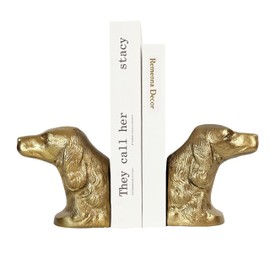 Remenna Decorative Bookends for Shelves, Gold Dog Heavy Bookends for Heavy Books, Vintage Book Ends Unique Cast Iron Bookends for Home Office Decor 4.8Lbs