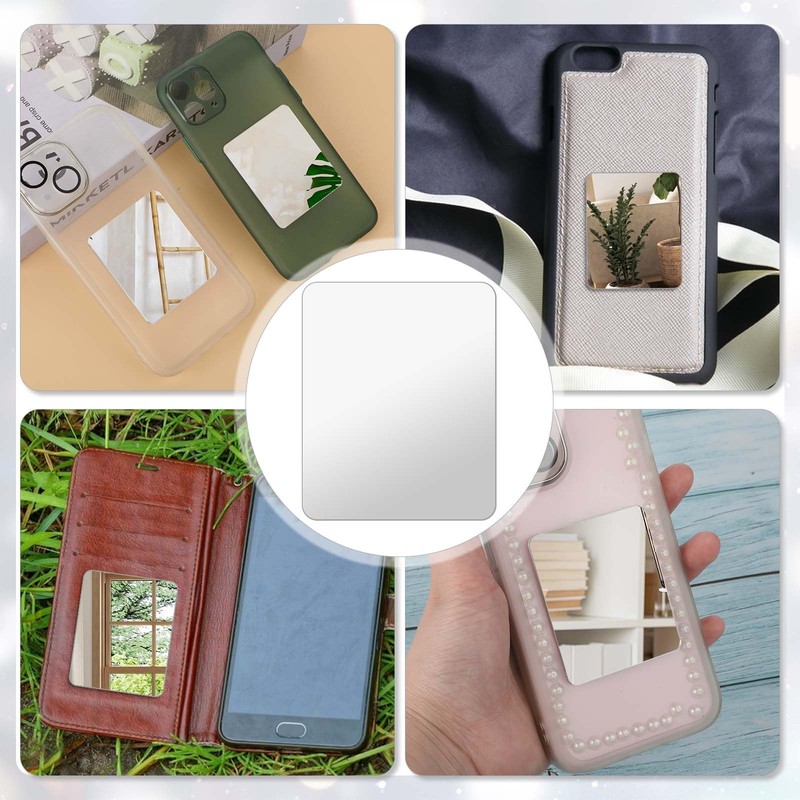 InnoHHustle 4pcs Mirror Decal - Adhesive Rectangular Smartphone Charm, Flat