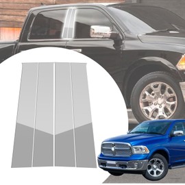 4pcs Glossy Silver Exterior Door Window Pillar Posts Molding Cover Panel Trim Stickers Side Door Window Cover Trim Kits for Dodge Ram 1500 2500 3500 2009-2015 2016 2017 2018 Accessories