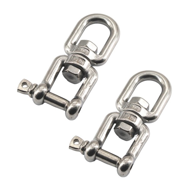2Pcs 304 Stainless Steel M8 Jaw Eye Swivel Ring Shackle