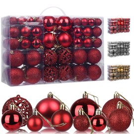 AIZQYC Pack of 100 Plastic Christmas Tree Baubles Set, Christmas Baubles Ornaments for Hanging, Christmas Tree Decoration Baubles, Glitter, Matt, Shiny Christmas Tree Baubles, Diameter 3, 4 & 6 cm -