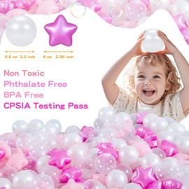 Heopeis Soft Plastic Ball Pit Balls and Stars for Ball Pits, 200pcs Cute Plastic Star Toy Balls for Kids, Baby Toddler 1-3 Birthday, Bounce House, Play Tent, Baby Pool Water Toys, Party