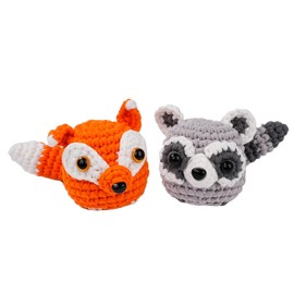 LetCart FoxyCoon Crochet Kit for Beginners - Complete Set of 4 Acrylic Yarns, Video Guide & Accessories for DIY Fox/Raccoon Stuffed Toys (20cm)