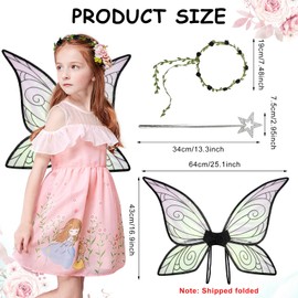 Fairy Wings Children, Pack of 3 Fairy Costume Women, Fairy Wings Adults, Butterfly Wings Children, Fairy Wings Girls with Flower Wreath & Wand for Carnival, Birthday, Cosplay Party (Black)