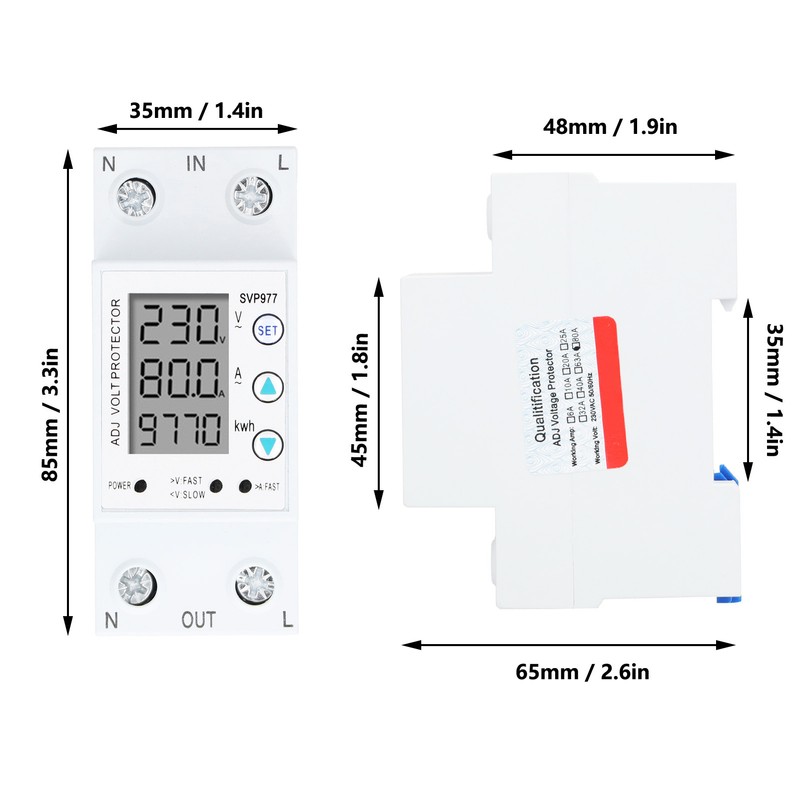 Voltage Protector Adjustable Current Power Monitoring Equipment with Backlight 230VAC