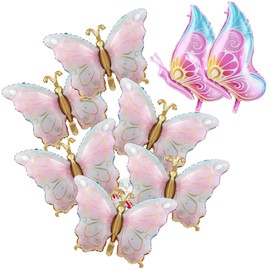 Butterfly Balloons, 8 Pcs, 79cm, Blue Pink Foil Mylar, Party Decorations Baby Shower Decoration for Butterfly Themed Party Wedding Birthday Party Baby Shower Decorations Supplies