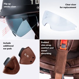 Myamis Half Helmet Motorcycle Men Women Adults Dot Approved Vintage Half Face Helmet with Additional Clear Visor and Ear Pads MH107 (XXL, West Side+Clear Visor+Ear Pads)