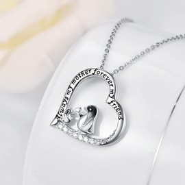 TANGPOET Penguin Gifts 925 Sterling Silver Penguin Necklace Heart Pendant Animal Jewelry Mother Son Necklace Mama Necklace Mothers Day Gifts for Mom Women