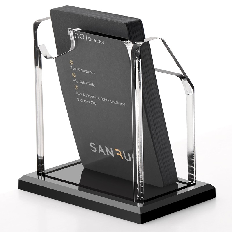SANRUI Vertical Business Card Holder Acrylic Black Base Desktop Business