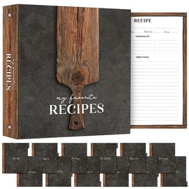 Kitchen Recipe Binder 11 x 12" - Wooden Pizza Peel Design with "My Favorite Recipes" Cover, 25 Clear Pages, 25 Recipe Sheets, 12 Color Dividers, Conversion Chart, Inspirational Quote on Back