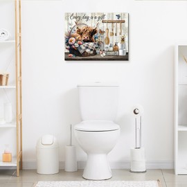 Funny Bathroom Wall Art Decor Highland Cow Canvas Wall Art Farmhouse Bathroom Decor Country Cattle Pictures Vintage Flower Butterfly Print Painting Picture Framed for Bathroom Bedroom Home Wall Art