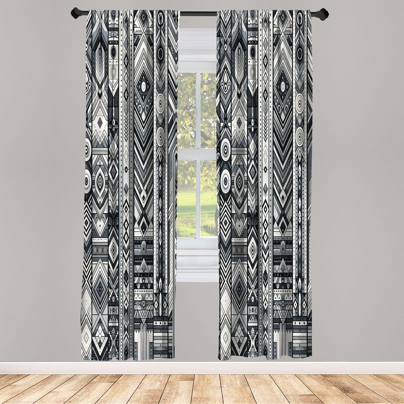 Ambesonne Southwestern Window Curtains, Monochrome Look Geometric Ethnic Tribal Stripes